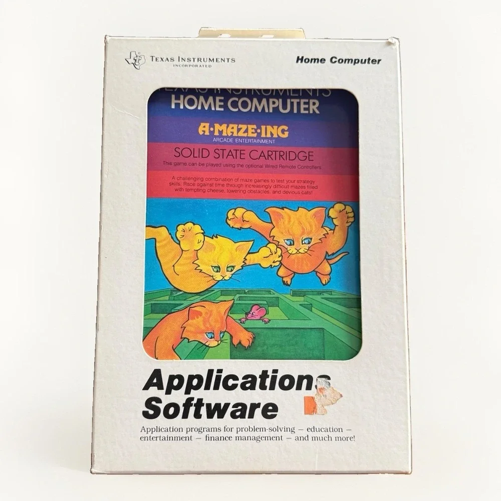 Texas Instruments A-MAZE-ING Game Cartridge for TI99/4A Complete In Box 1982 CIB